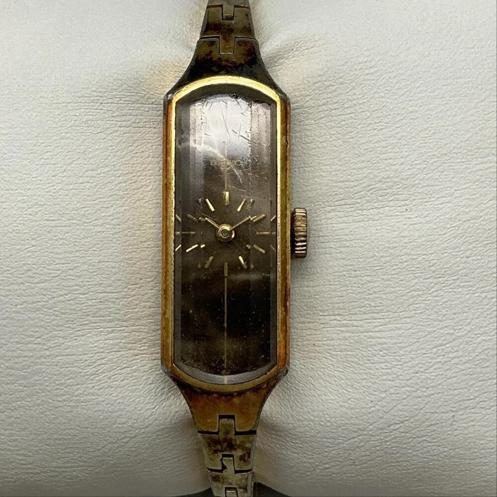 Vintage Seiko 1520-366G Womens Watch 12mm Gold Tone Brown Dial Manual Wind 5.5